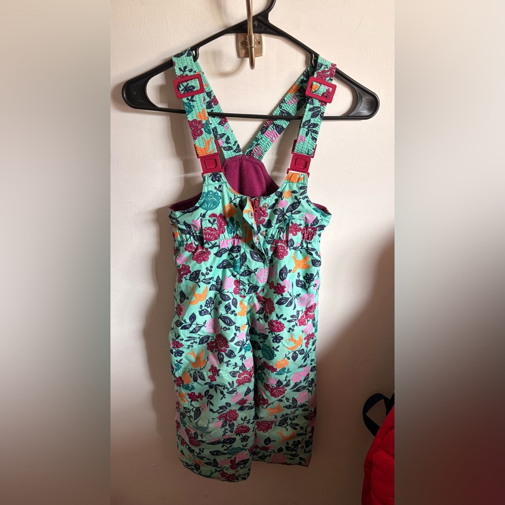 Garnet Hill Floral Snow Bib Overalls in Aqua, Pink & Orange